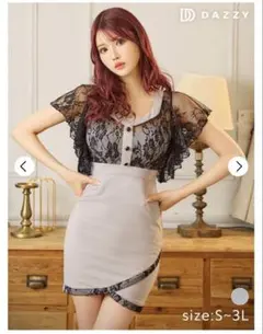 シアーフラワーフロントラインフレア袖タイトミニドレス