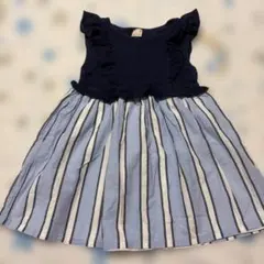 petit main ノースリーブワンピース ネイビー/ストライプ