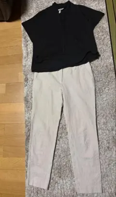 Theory ブラック トップス ストライプパンツ セットアップ