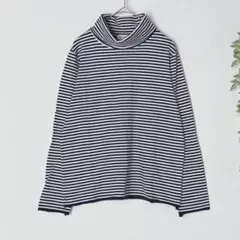 7747 パシパラ 長袖タートルネックカットソー トップス ボーダー柄 シンプル