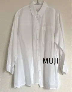 【無印良品】 フレンチリネン洗いざらしワイドシャツ　白 ホワイト　S