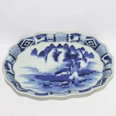 古伊万里 大皿 染付 在銘 龍 山水　幅32.5cm 古伊万里 大皿 染付 在銘 龍 山水 幅32.5cm 古伊万里 大皿 染付 在銘