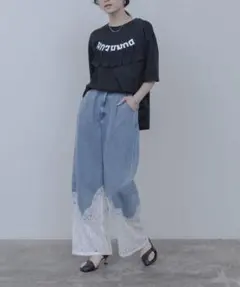 エイミーロウ　ウェーブレースデザインデニムパンツ