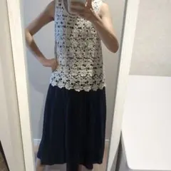 groveアイボリー レース編み ノースリーブワンピース