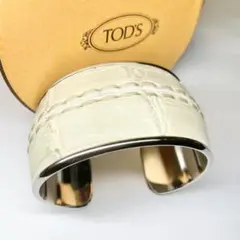 美品 TOD'S トッズ バングル ブレスレット リアルクロコレザー 白 付属品 ○TOD'S○レザー ブレスレット (TOD'S/ブレスレット