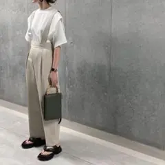 LOHENベージュパンツバックデザインサロペットパンツKN64