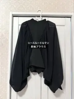 シースルー　透け感　黒 バルーンスリーブ 長袖ブラウス