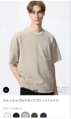 ウォッシュブルミラノリブニットTシャツ ベージュ　XL