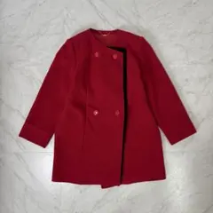 昭和レトロ モード ラムウール100% ノーカラージャケット 赤 黒 フォーマル