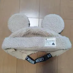 ディズニー　ミッキー　ボア　キャップ　帽子　もこもこ　ファンキャップ　ベージュ