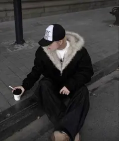 ファーパーカー ファージャケット グランジ パンク y2k 黒パーカー