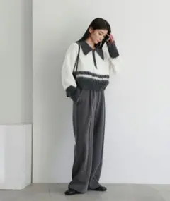 モヘア混紡 襟付きジッパーセーター M