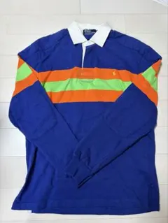 POLO RALPH LAUREN ポロシャツ 長袖 ブルー ボーダー 刺繍ロゴ