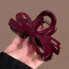リボン バンスクリップ ヘアクリップ ボルドー