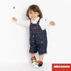 ミキハウスホットビスケッツ☆車刺繍７分丈オーバーオール(M80-90)
