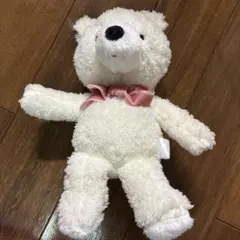 ホワイト ベア ぬいぐるみ ピンクのリボンのサムネイル