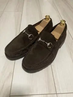 90s GUCCI メンズ ブラウン　スエード ホースビットローファー 41.5