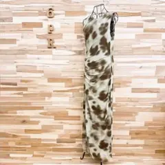 希少【ザラ】ぼかしレオパード柄 チュール ノースリーブ ロング ワンピースL