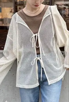 CIAOPANIC TYPY 2WAYコットンメッシュ編みリボンカーディガン