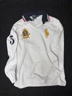 【希少】ポロラルフローレン ビッグポニー 刺繍 ラガーシャツ 白 L 紺赤襟