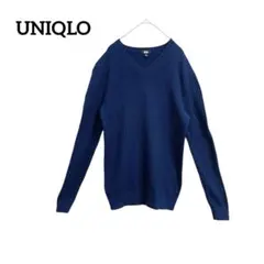 ユニクロ カシミヤ混 Vネックセーター リブニット L ブルー 青 上品 綺麗め