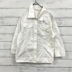 Visby✨シャツ【L】レギュラーカラー　花柄　刺繍　長袖　ホワイト