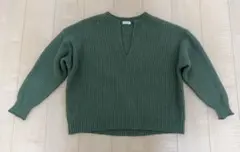 LOWRYS FARM ニット セーター グリーン Vネック風 ゆったりサイズ
