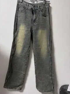 フェード加工 グレー ストレートデニムパンツ