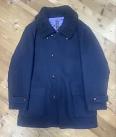 ネイビー ウール ピーコート ニット襟88→79