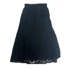 【しまむら】　ロングスカート　ブラック　花柄　レース　M キレカジ