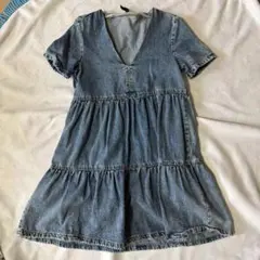 H&M デニム Vネック 半袖ワンピース XS