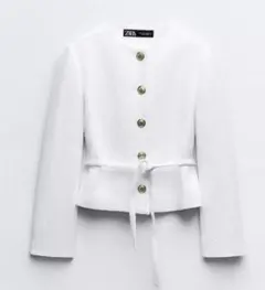 ZARA ホワイト ノーカラージャケット S