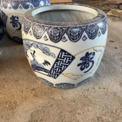 染付 火鉢 牡丹 蝶 山水図 陶磁器 - メルカリ