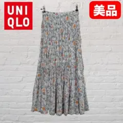 UNIQLO×INES 花柄プリーツロングスカート 水色 M