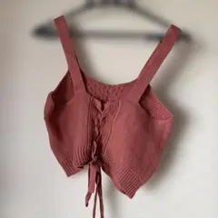 ローズピンク ケーブル編み ニットベスト