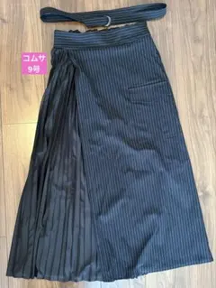ブラック　ストライプ＆プリーツスカート ベルト付き　コムサ9号
