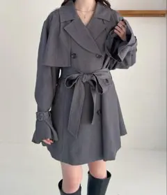 Heatherフレアミドルトレンチコート グレー