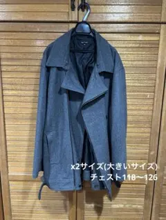 X2サイズ★グレー ウール ダブルブレスト ピーコート(大きいサイズ)