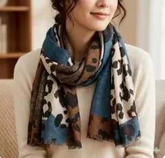 レオパード柄 ストール ブラウン ブルー　UV対策 上品　お洒落