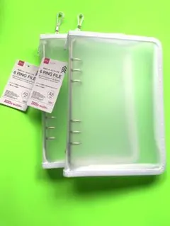 DAISO 6リングファイル A5 ホワイト 内ポケット・ストラップ付2個セット