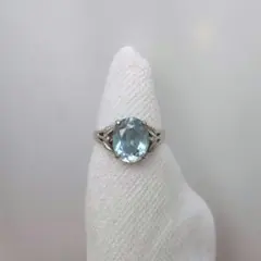 ブルーストーン透かしリング 10号 18K K18 ブルートパーズ アクア 