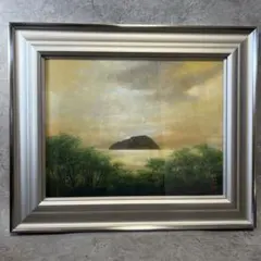 曲子明良 絵画 日本画 「湖北」 風景画 在銘 箱付 希少品