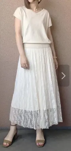 GUレースプリーツロングスカート　総レース花柄レーススカート