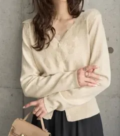 襟レースニットカーディガン　神戸レタス