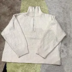 ZARA ハーフジップ スパンコール装飾ニット アイボリー S