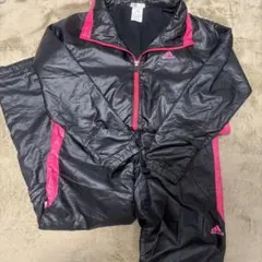 adidas 黒/ピンク ジャージ上下セット