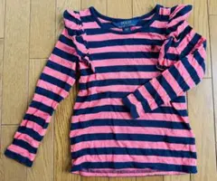 ポロラルフローレン 長袖ロゴ刺繍肩フリルボーダー　Tシャツ 100（3）