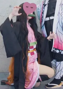 鬼滅の刃　竈門禰豆子コスプレ衣装＋ウィッグ　フルセット