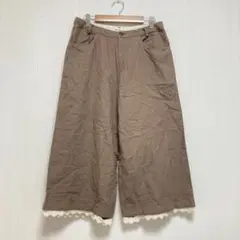 【サマンサモスモス】ワイドパンツ 裾レース ブラウン レディースL 可愛い 春秋