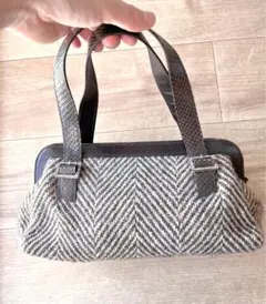 ケイトスペード　ラインストーンバックルのツイード×レザーバッグ　ダークブラウン系